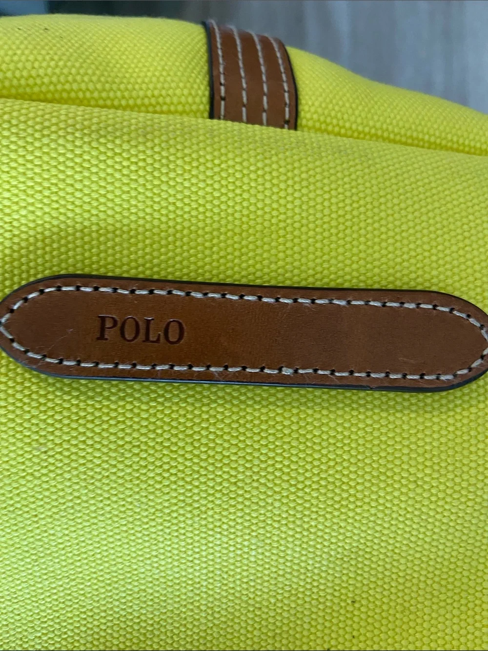 Polo by Ralph Lauren Yellow Canvas Tote with Brown Leather Handles